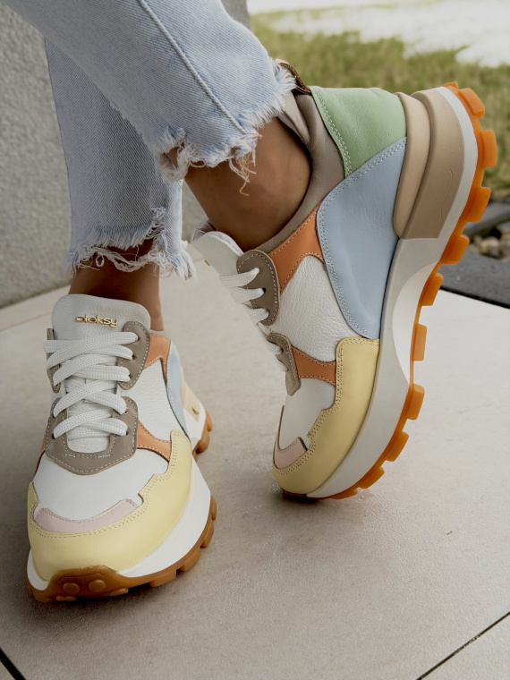 Pastelowe sneakersy OLEKSY skórzane damskie na platformie casual