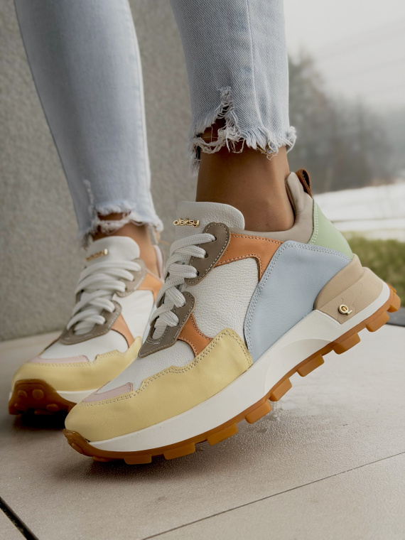 Pastelowe sneakersy OLEKSY skórzane damskie na platformie casual