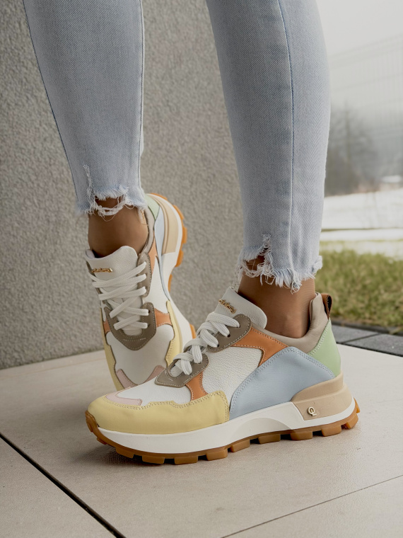 Pastelowe sneakersy OLEKSY skórzane damskie na platformie casual
