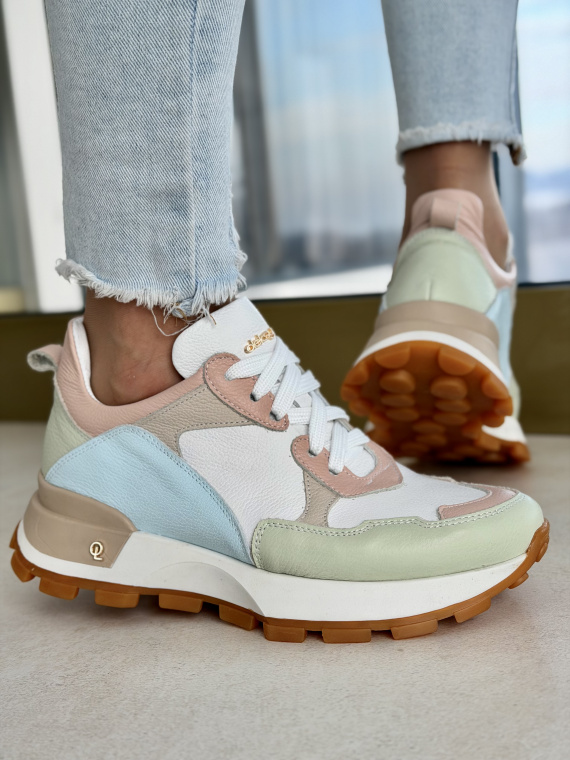 Pastelowe sneakersy damskie OLEKSY ze skóry naturalnej casual