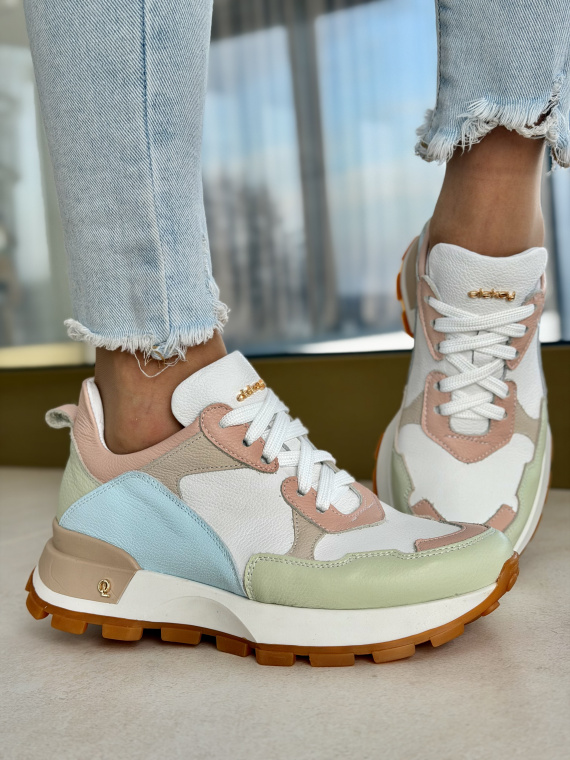 Pastelowe sneakersy damskie OLEKSY ze skóry naturalnej casual