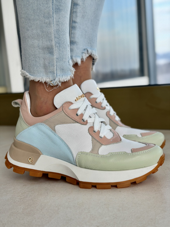 Pastelowe sneakersy damskie OLEKSY ze skóry naturalnej casual