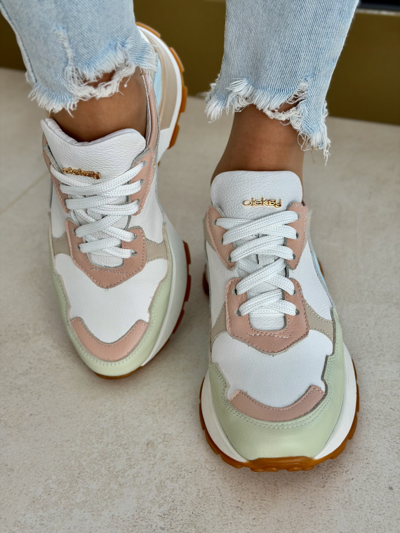 Pastelowe sneakersy damskie OLEKSY ze skóry naturalnej casual