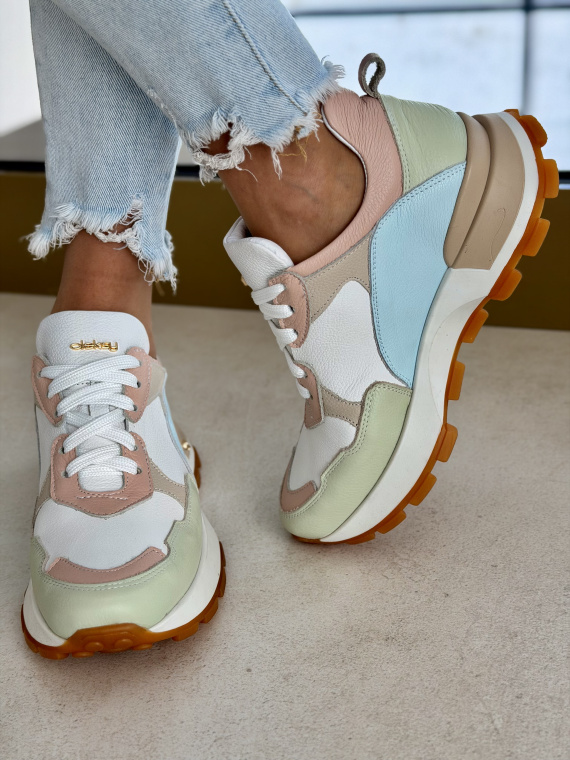 Pastelowe sneakersy damskie OLEKSY ze skóry naturalnej casual