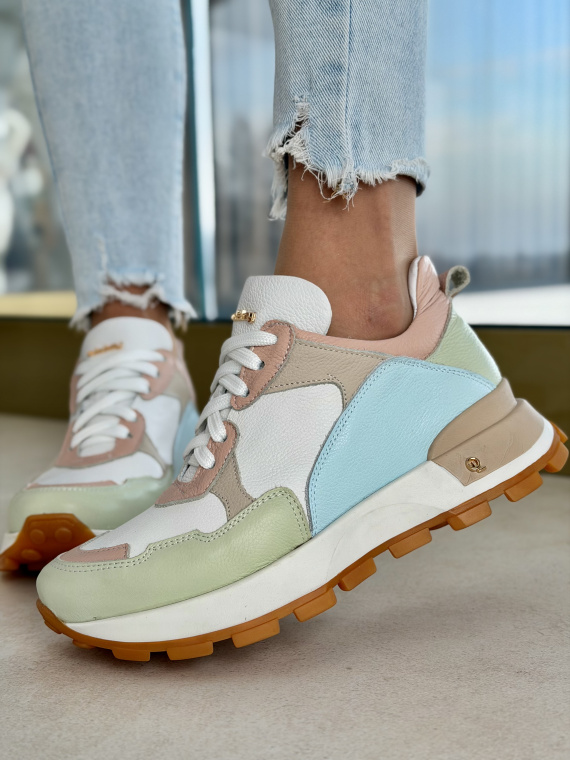 Pastelowe sneakersy damskie OLEKSY ze skóry naturalnej casual