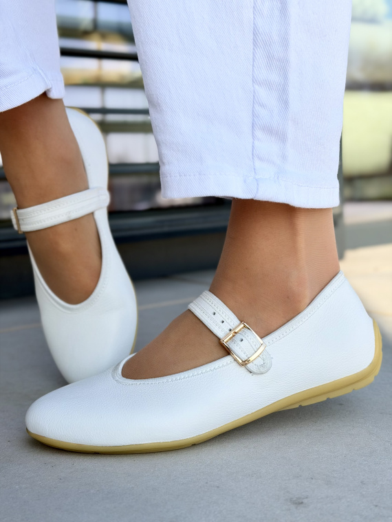 Białe baleriny Mary Jane ze skóry naturalnej casual OLEKSY
