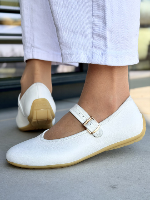Białe baleriny Mary Jane ze skóry naturalnej casual OLEKSY