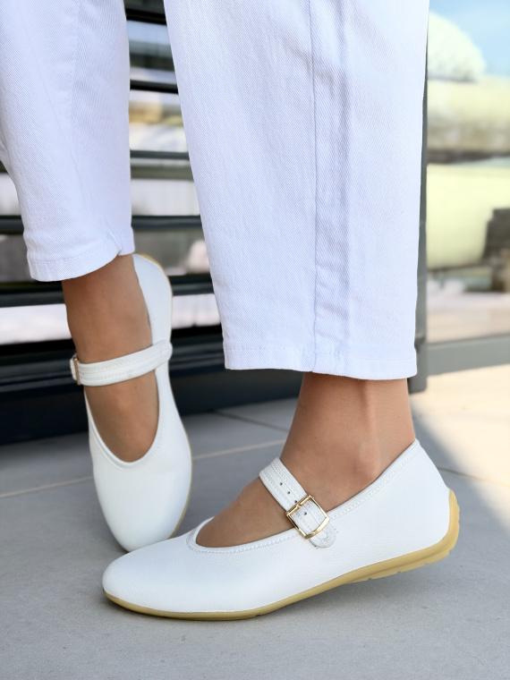 Białe baleriny Mary Jane ze skóry naturalnej casual OLEKSY