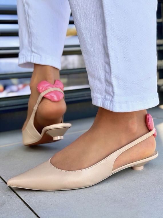 Beżowe sandały slingback ze skóry naturalnej OLEKSY eleganckie casual