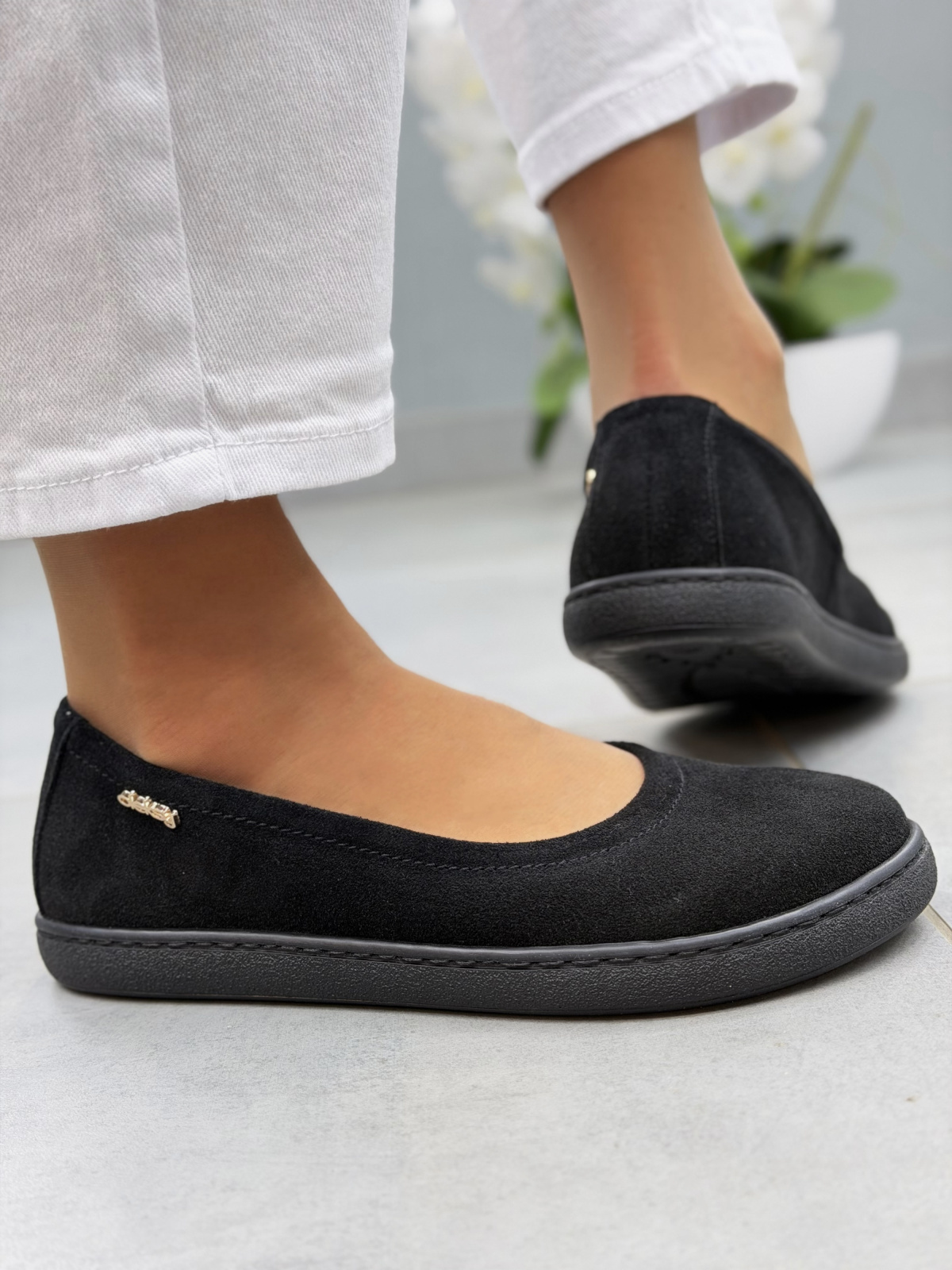 Czarne baleriny barefoot zamszowe ze skóry naturalnej OLEKSY