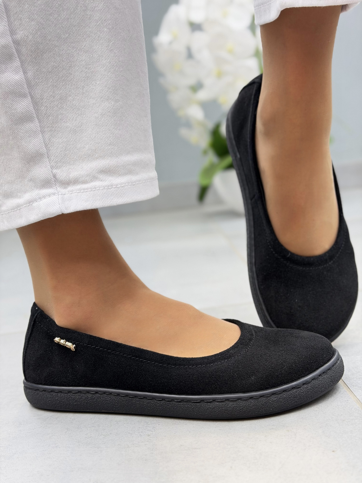 Czarne baleriny zamszowe ze skóry naturalnej OLEKSY barefoot