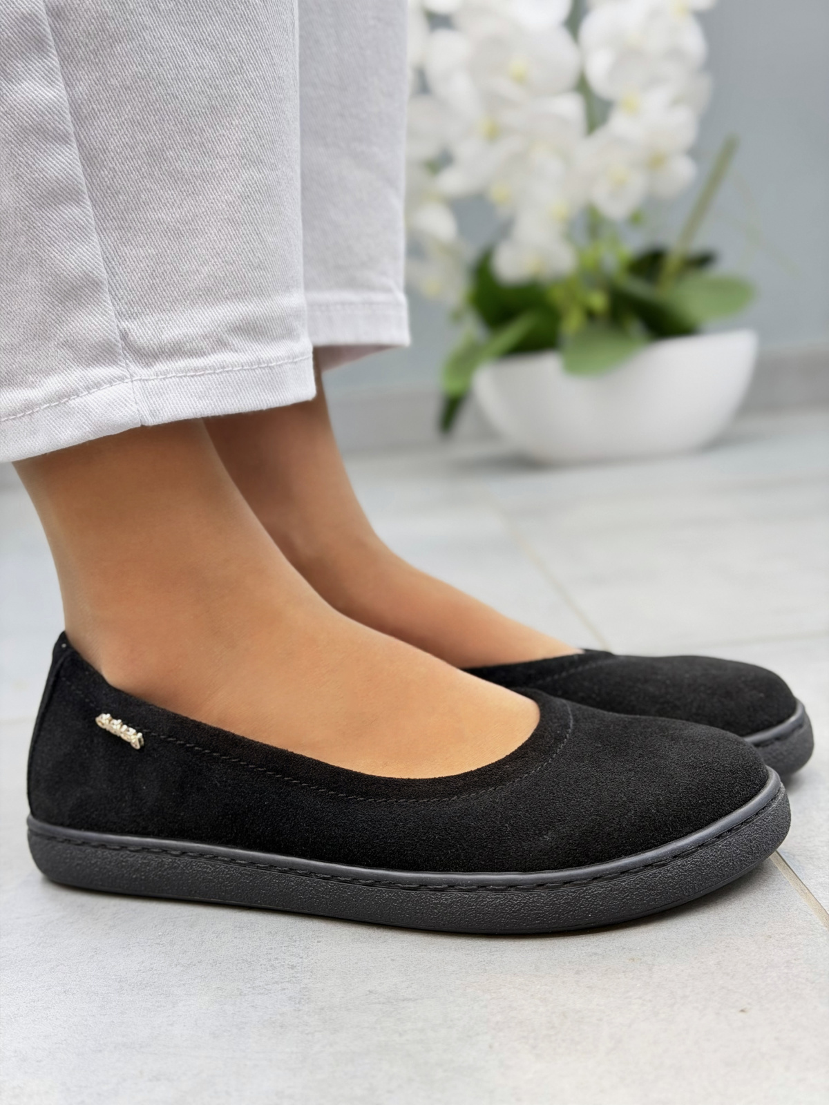 Czarne baleriny barefoot zamszowe ze skóry naturalnej OLEKSY