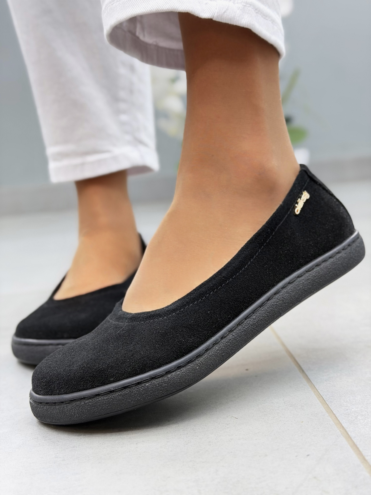 Czarne baleriny barefoot zamszowe ze skóry naturalnej OLEKSY