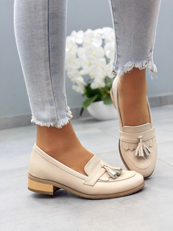 Beżowe mokasyny skórzane damskie OLEKSY casual