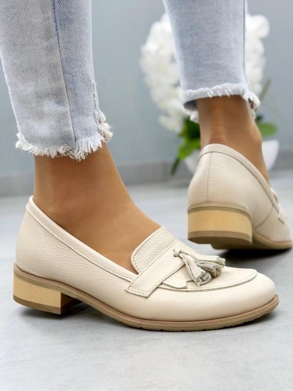 Beżowe mokasyny skórzane damskie OLEKSY casual