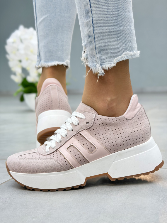 Różowe sneakersy damskie ze skóry naturalnej OLEKSY na platformie casual