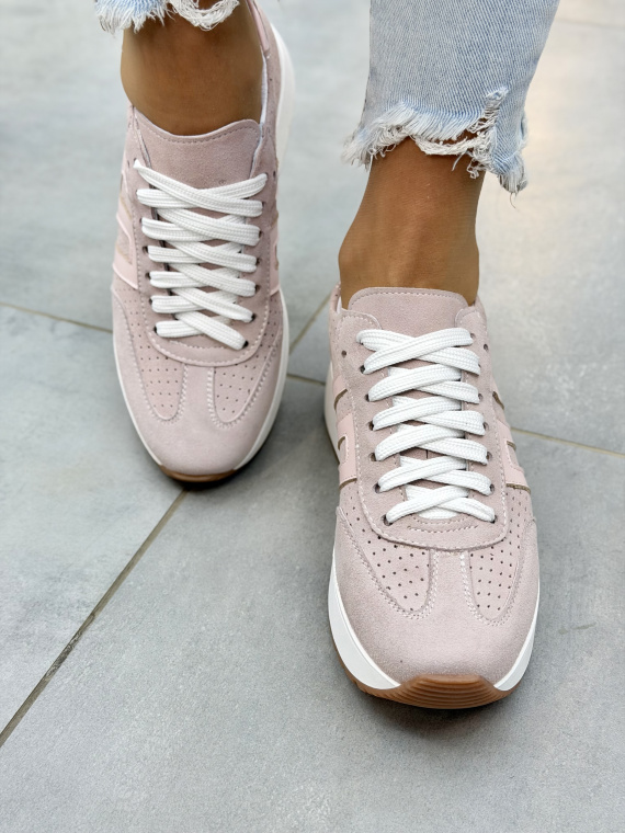 Różowe sneakersy damskie ze skóry naturalnej OLEKSY na platformie casual