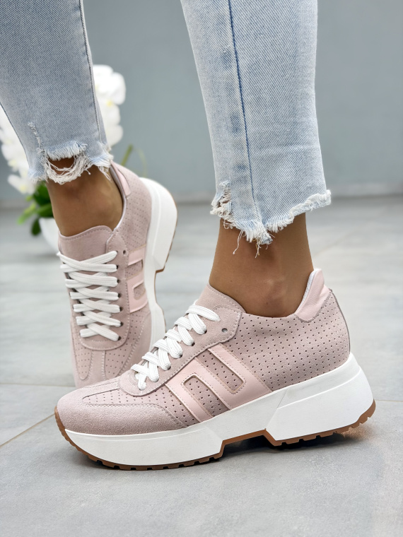 Różowe sneakersy damskie ze skóry naturalnej OLEKSY na platformie casual