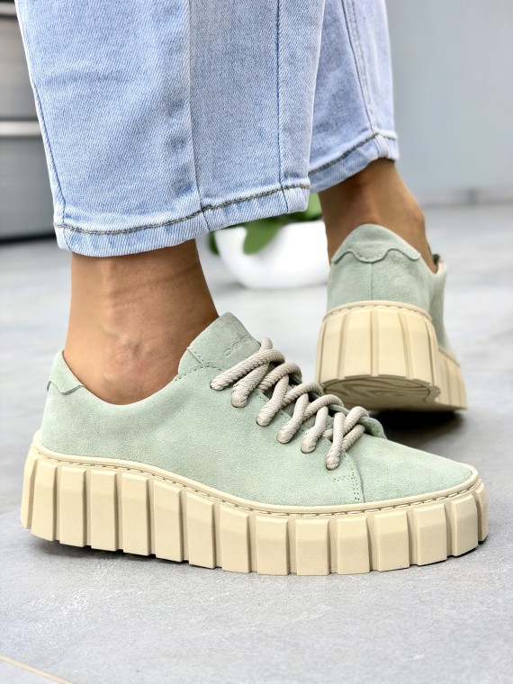 Miętowe sneakersy damskie skórzane OLEKSY casual