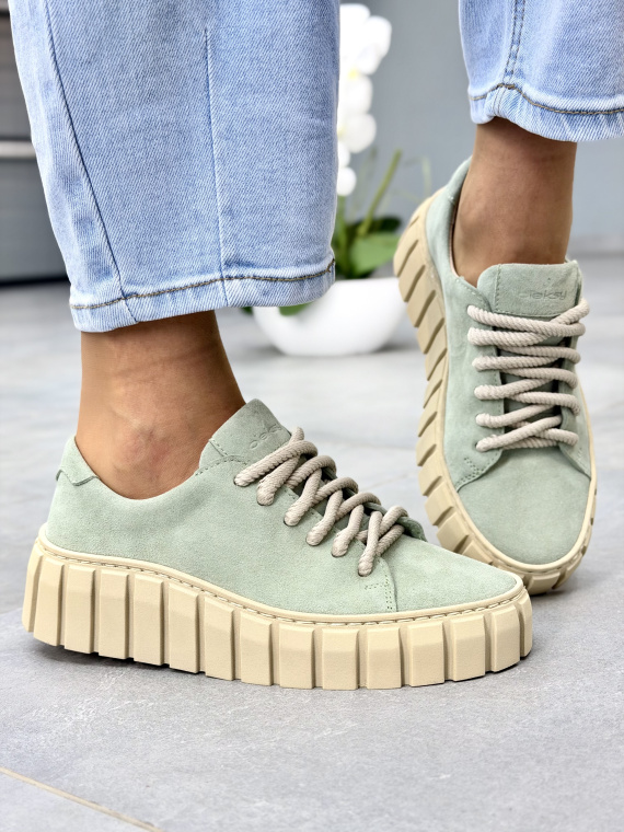 Miętowe sneakersy damskie skórzane OLEKSY casual