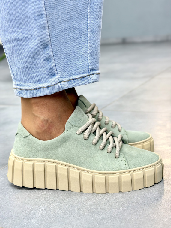 Miętowe sneakersy damskie skórzane OLEKSY casual