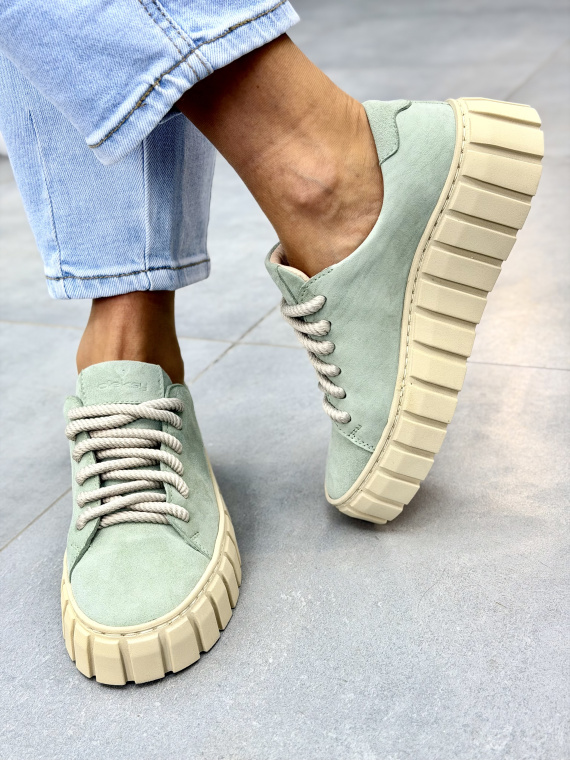 Miętowe sneakersy damskie skórzane OLEKSY casual