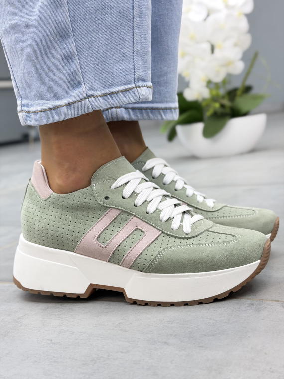 Miętowe sneakersy damskie skórzane OLEKSY casual