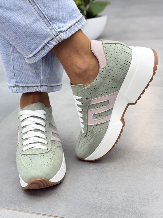Miętowe sneakersy damskie skórzane OLEKSY casual