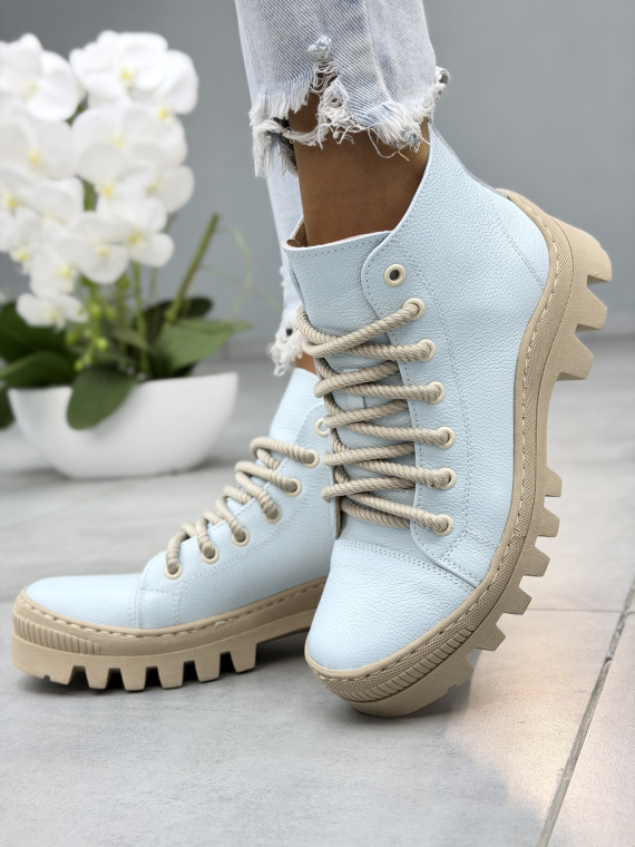 Błękitne trapery damskie skórzane OLEKSY casual