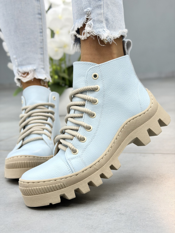 Błękitne trapery damskie skórzane OLEKSY casual