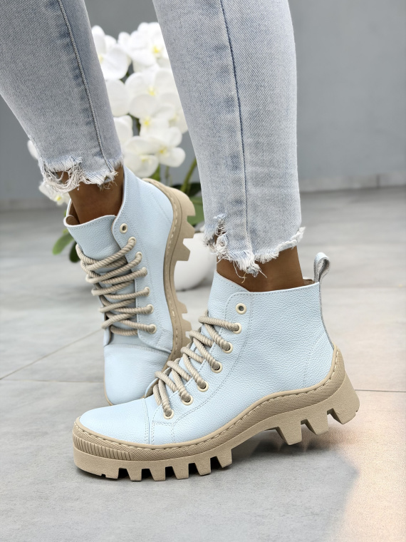 Błękitne trapery damskie skórzane OLEKSY casual