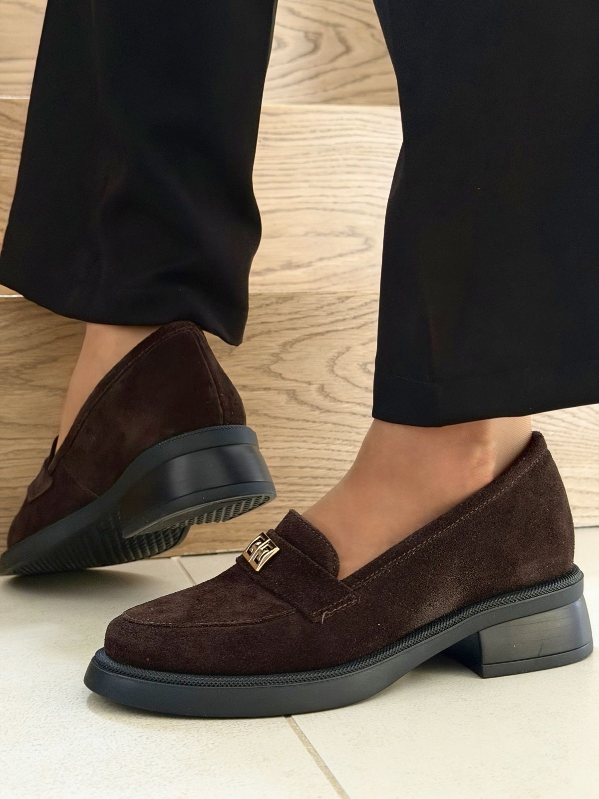 Brązowe mokasyny damskie zamszowe ze skóry naturalnej OLEKSY casual