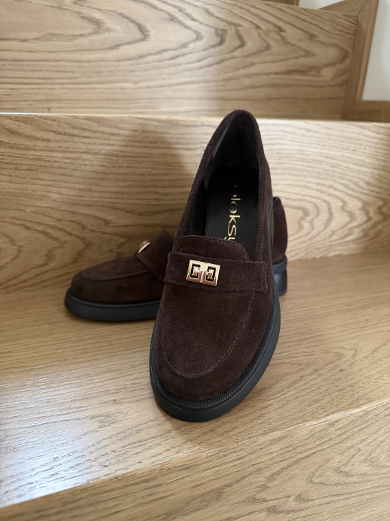 Brązowe mokasyny damskie zamszowe ze skóry naturalnej OLEKSY casual