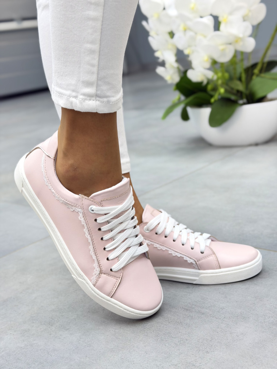 Różowe sneakersy skórzane damskie casual OLEKSY