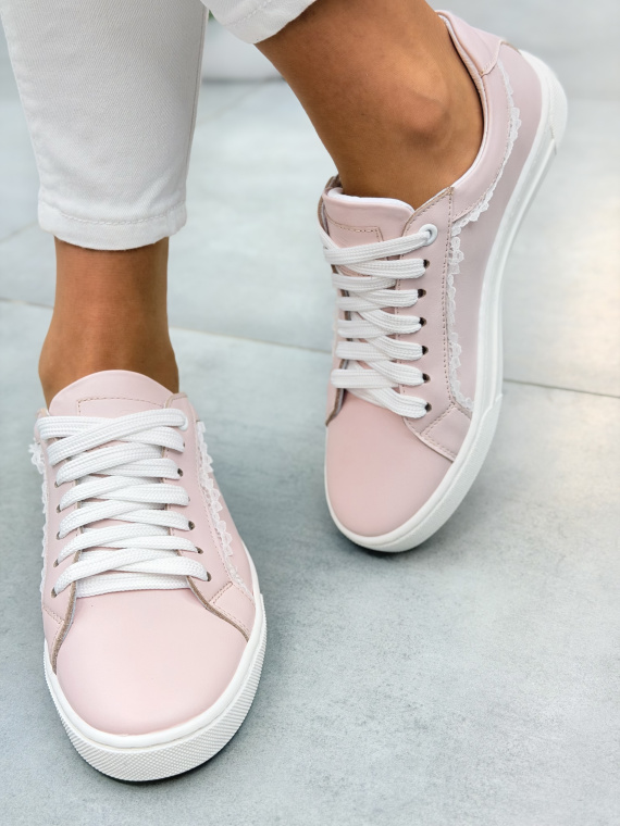 Różowe sneakersy skórzane damskie casual OLEKSY