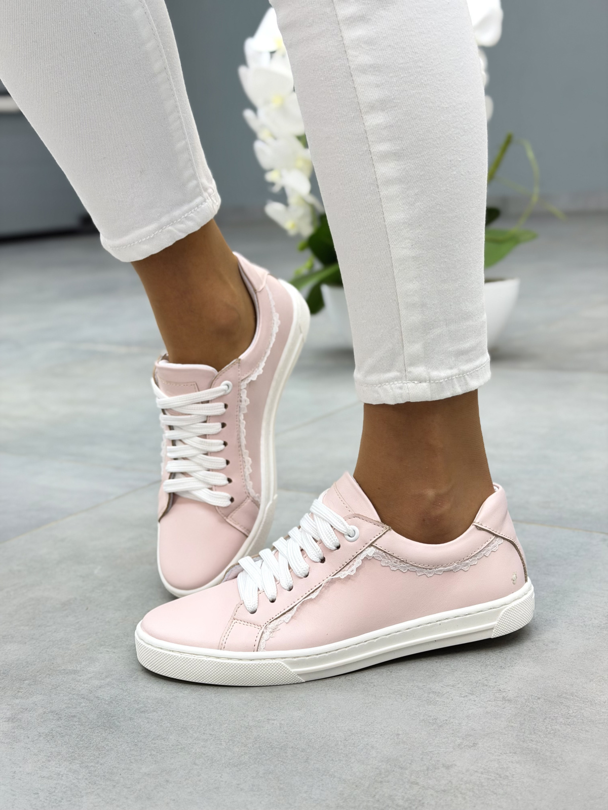 Różowe sneakersy skórzane damskie casual OLEKSY