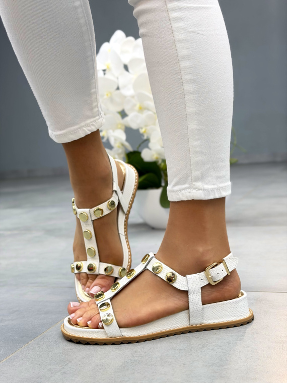 Białe sandały skórzane damskie OLEKSY casual z klamrą