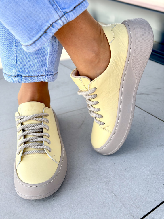Żółte sneakersy damskie OLEKSY ze skóry naturalnej casual
