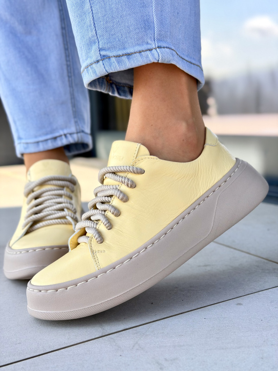 Żółte sneakersy damskie OLEKSY ze skóry naturalnej casual
