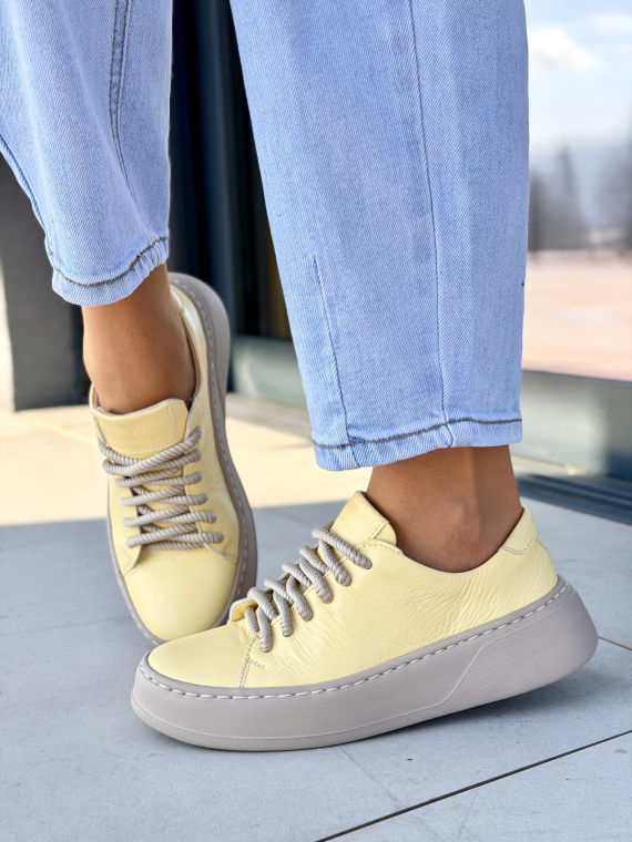 Żółte sneakersy damskie OLEKSY ze skóry naturalnej casual