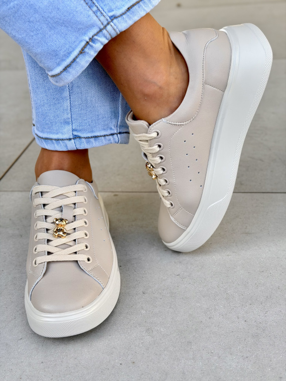 Beżowe sneakersy damskie skórzane na platformie casual