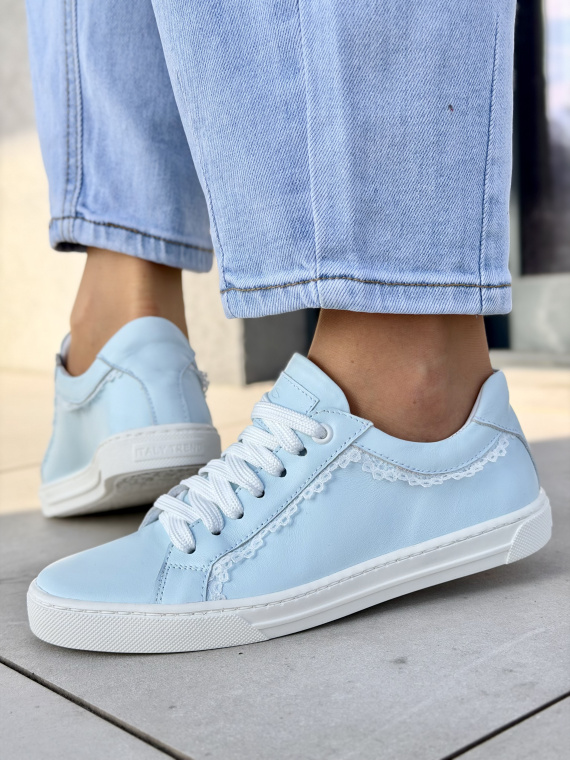 Błękitne sneakersy damskie OLEKSY ze skóry naturalnej casual