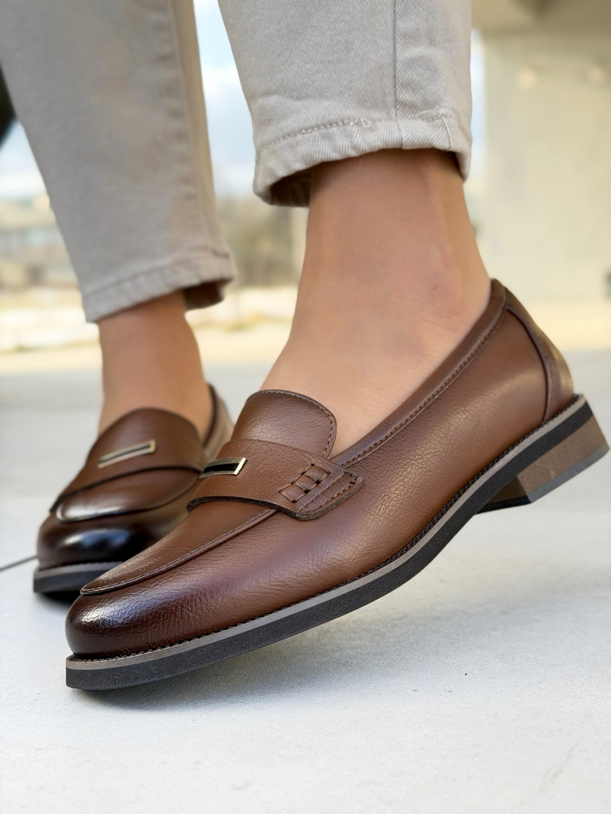 Brązowe mokasyny damskie skórzane casual