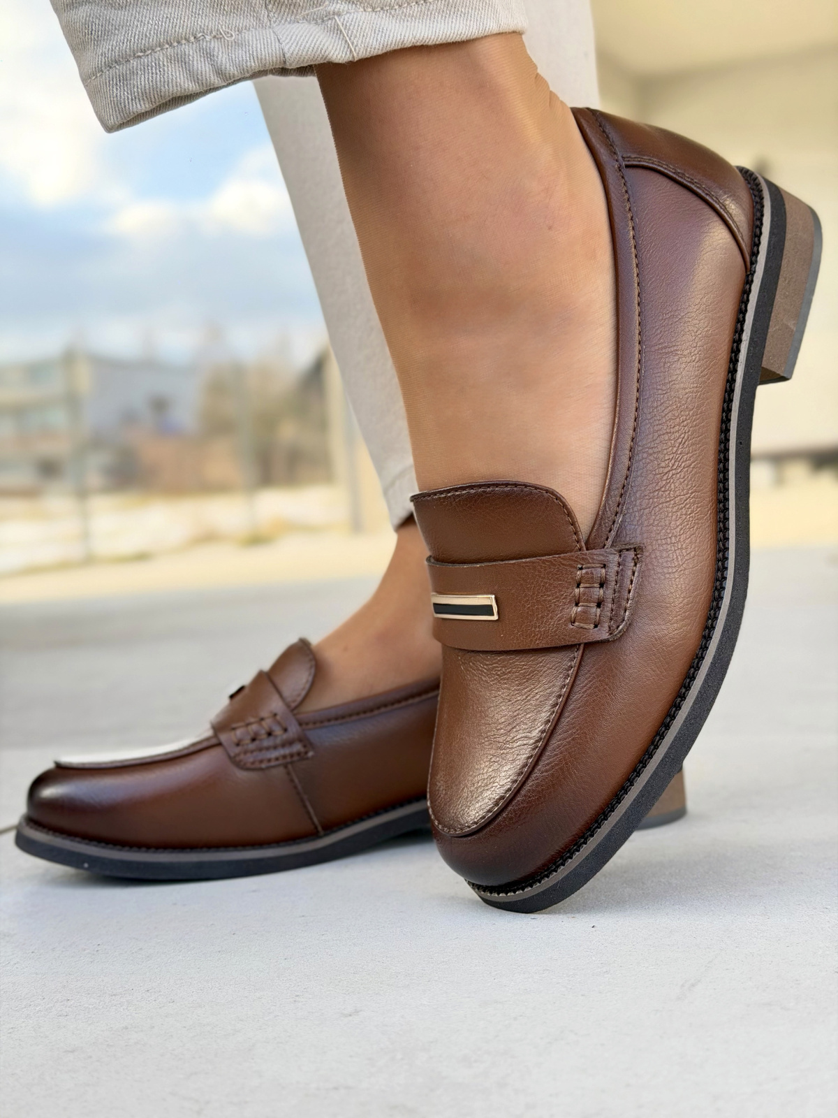 Brązowe mokasyny damskie skórzane casual