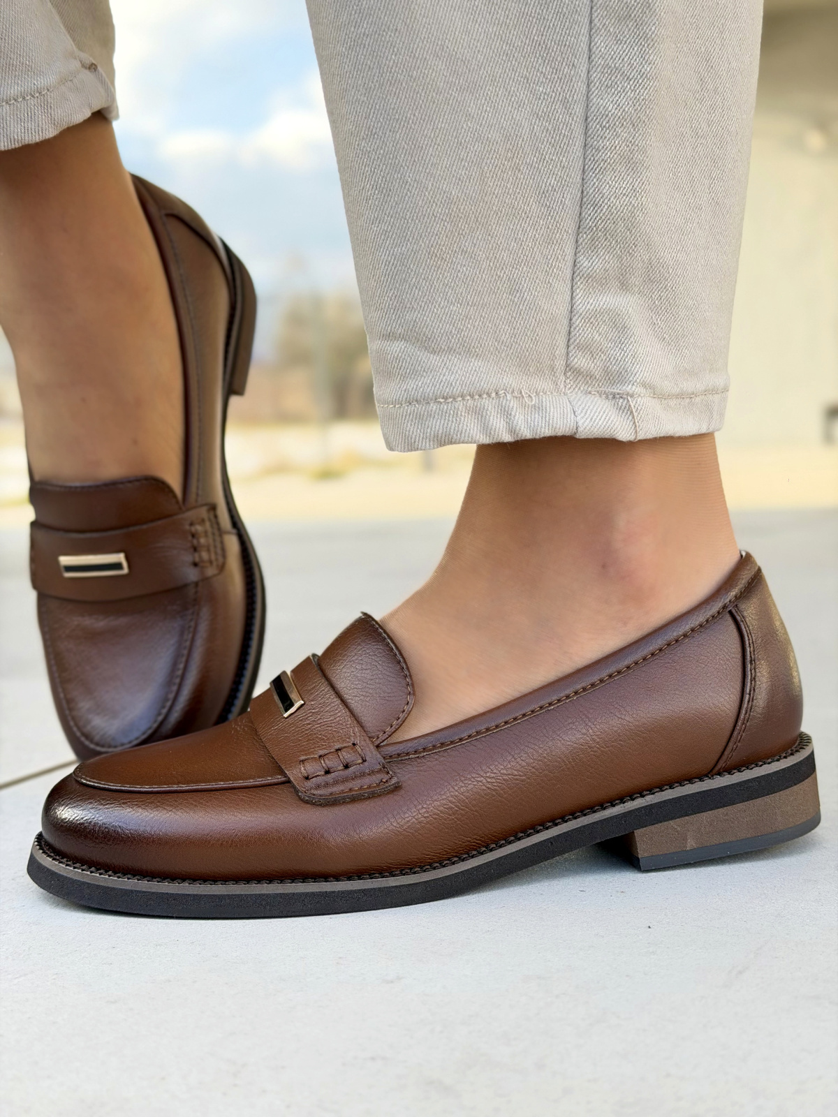 Brązowe mokasyny damskie skórzane casual