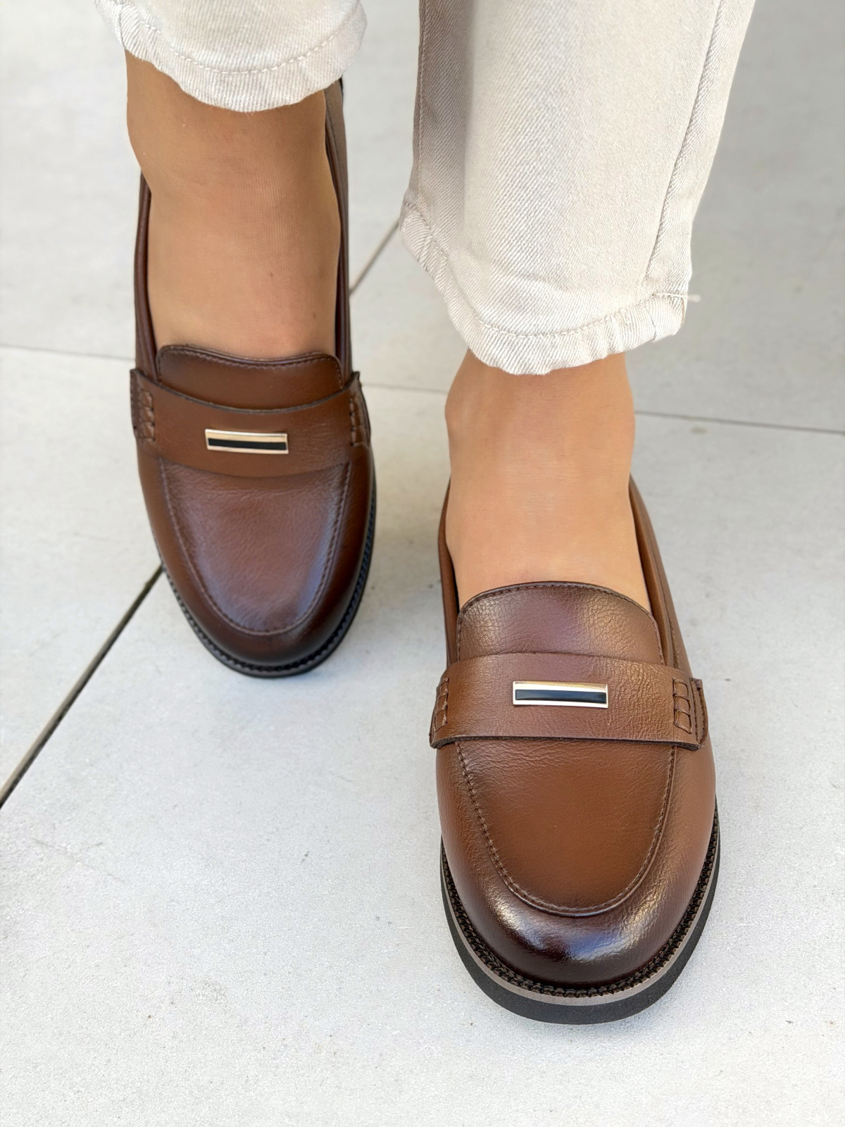 Brązowe mokasyny damskie skórzane casual