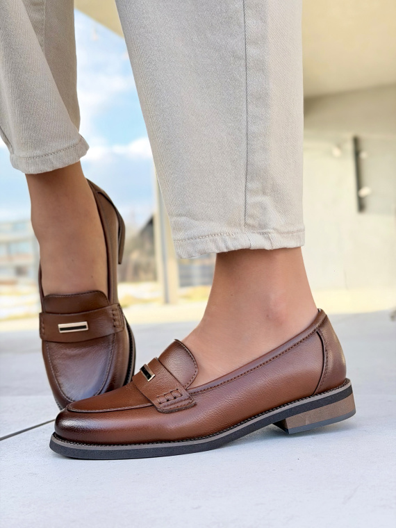 Brązowe mokasyny damskie skórzane casual