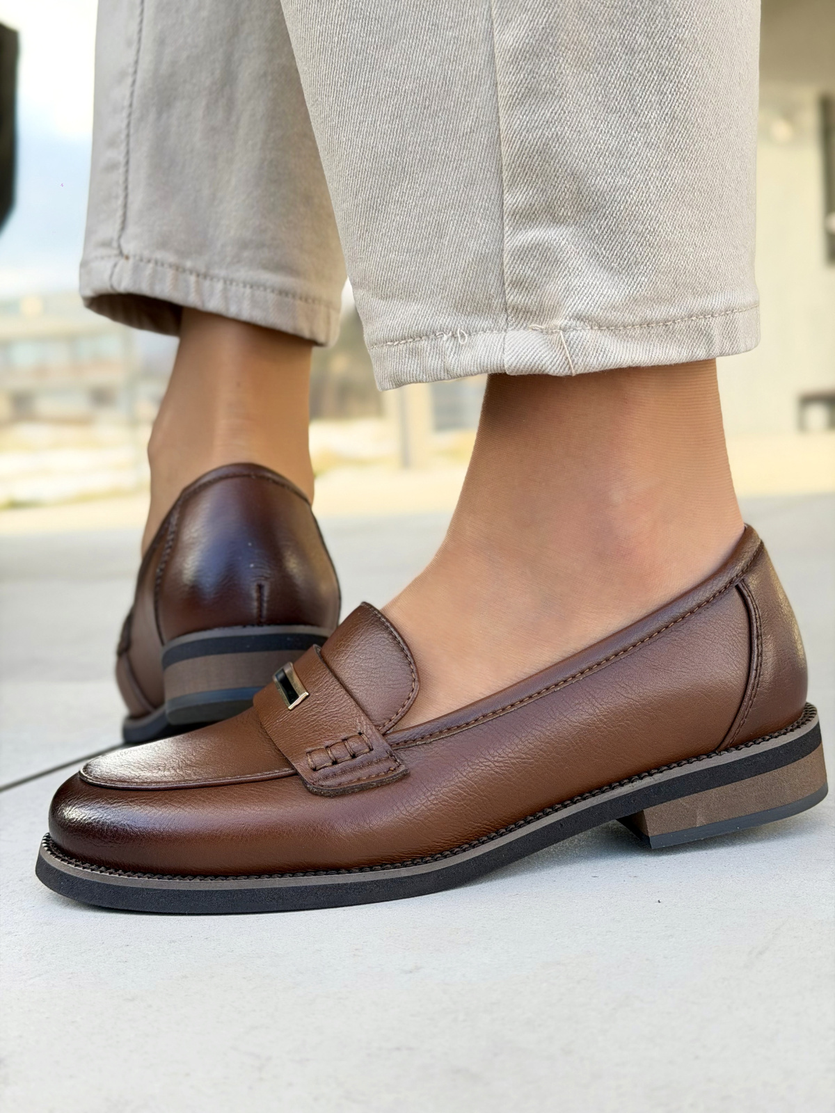 Brązowe mokasyny damskie skórzane casual