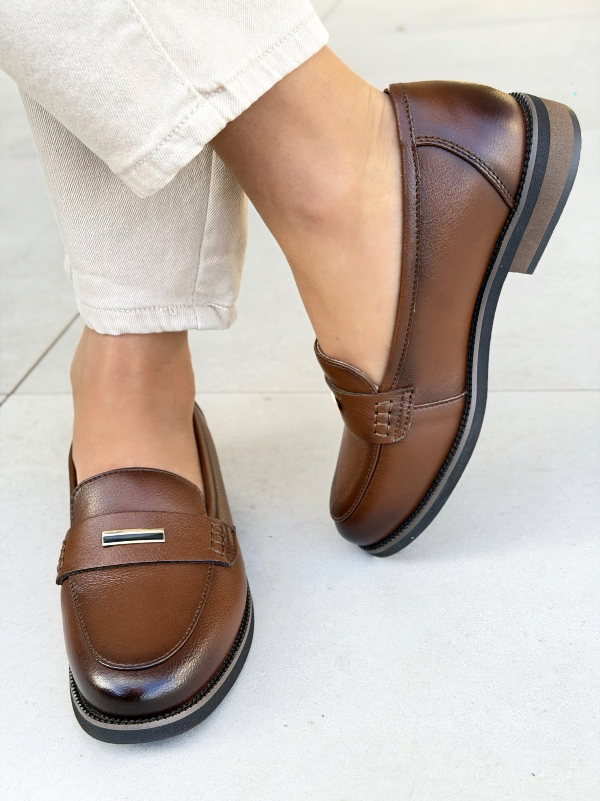 Brązowe mokasyny damskie skórzane casual