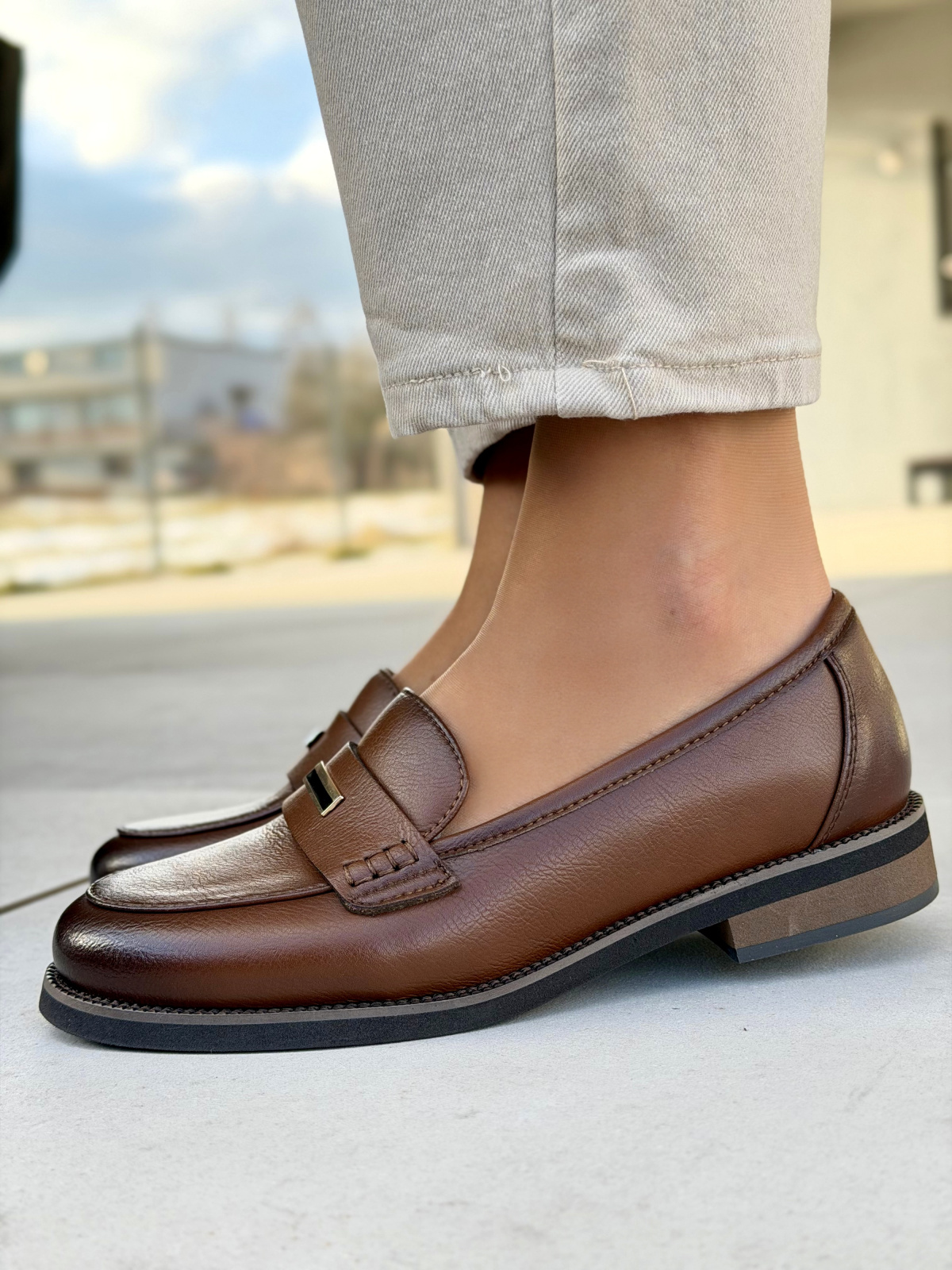 Brązowe mokasyny damskie skórzane casual